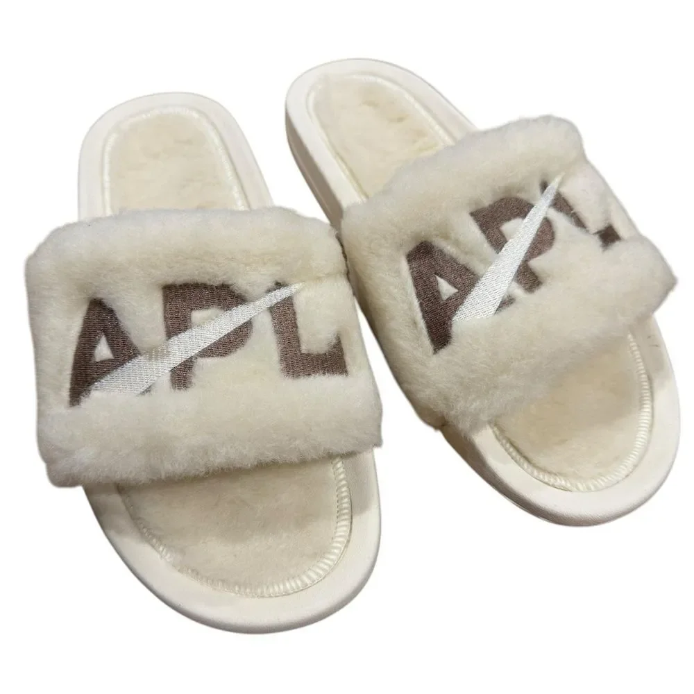 Revolve APL: Athletic Propulsion Labs Womens Shearling Slides - Pristine/Almond